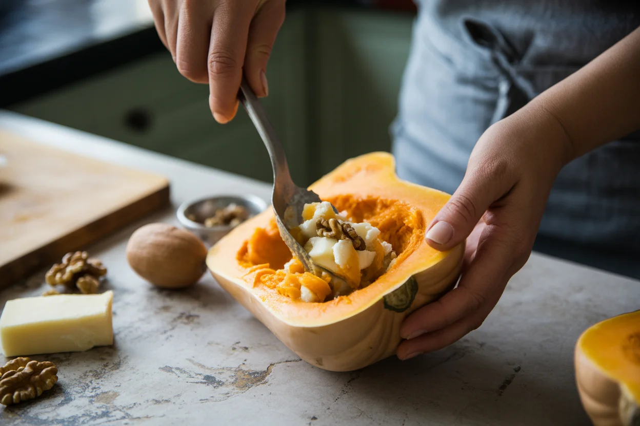 Butternut farcie aux lardons et au ch&egrave;vre
