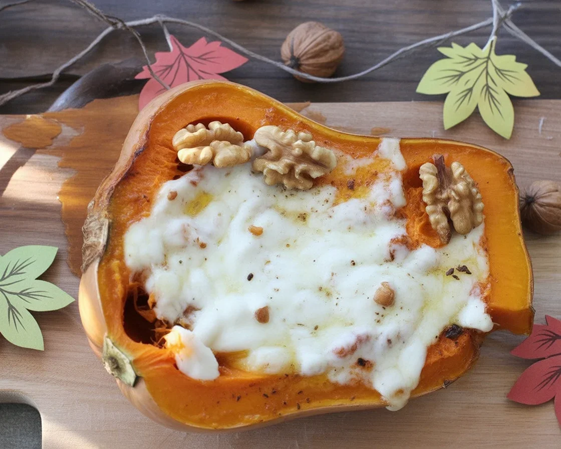 Butternut farcie aux lardons et au chèvre, un plat savoureux et réconfortant.