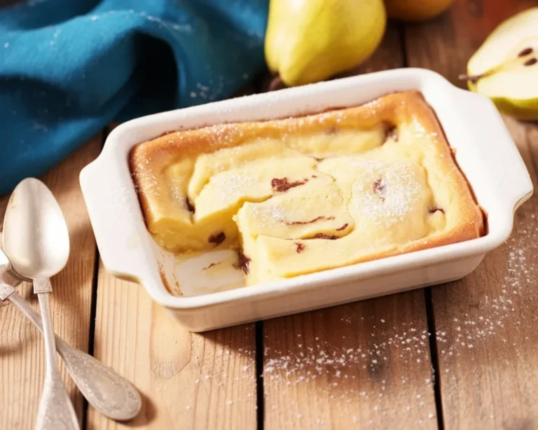 Clafoutis aux Poires et Chocolat, un dessert gourmand aux fruits de saison.