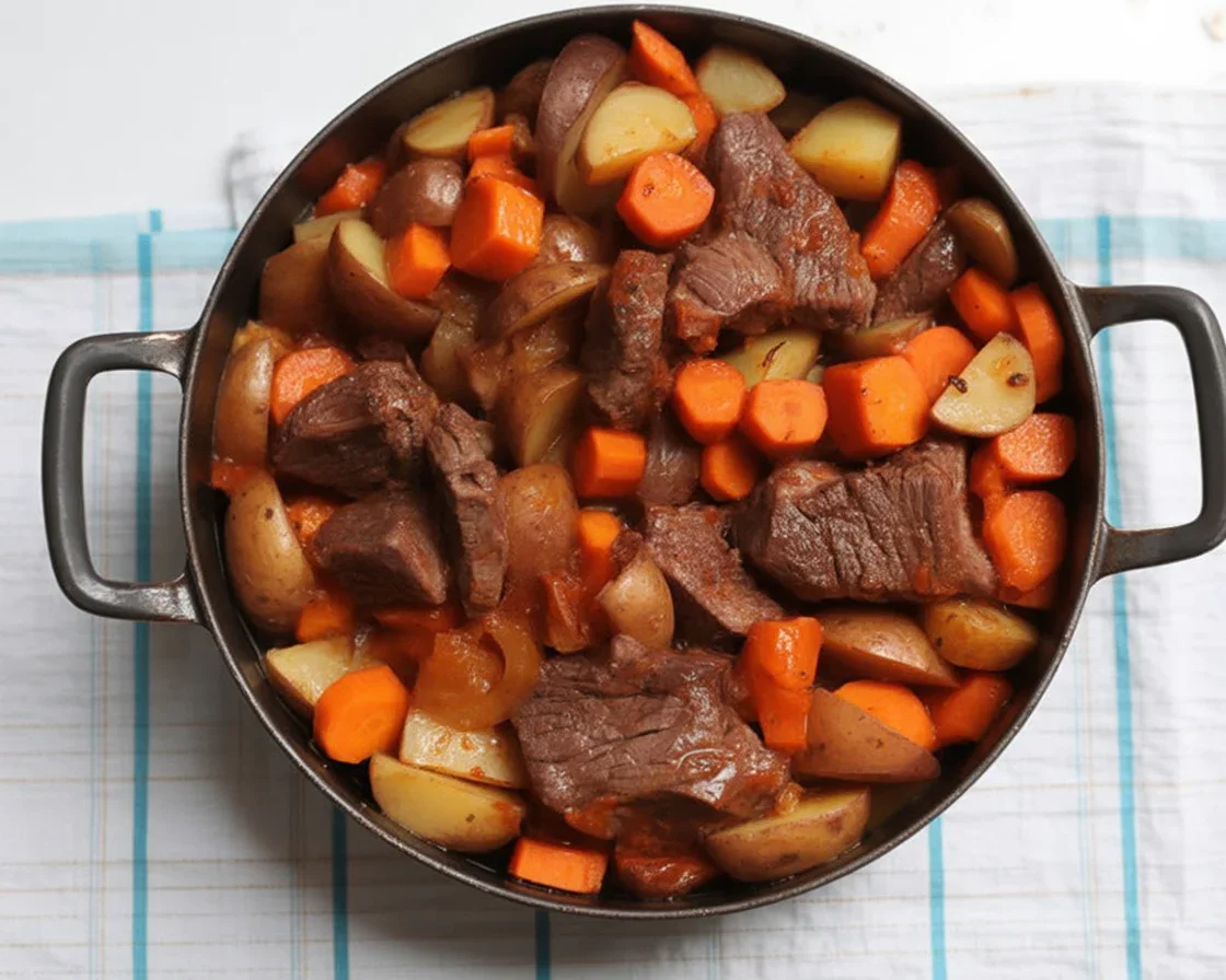 Bœuf Bourguignon traditionnel préparé avec des ingrédients de qualité.