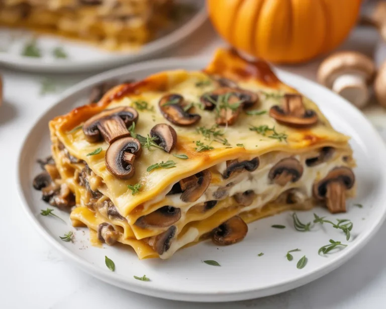 Lasagne végétalienne à la butternut et champignons, un plat healthy et savoureux.