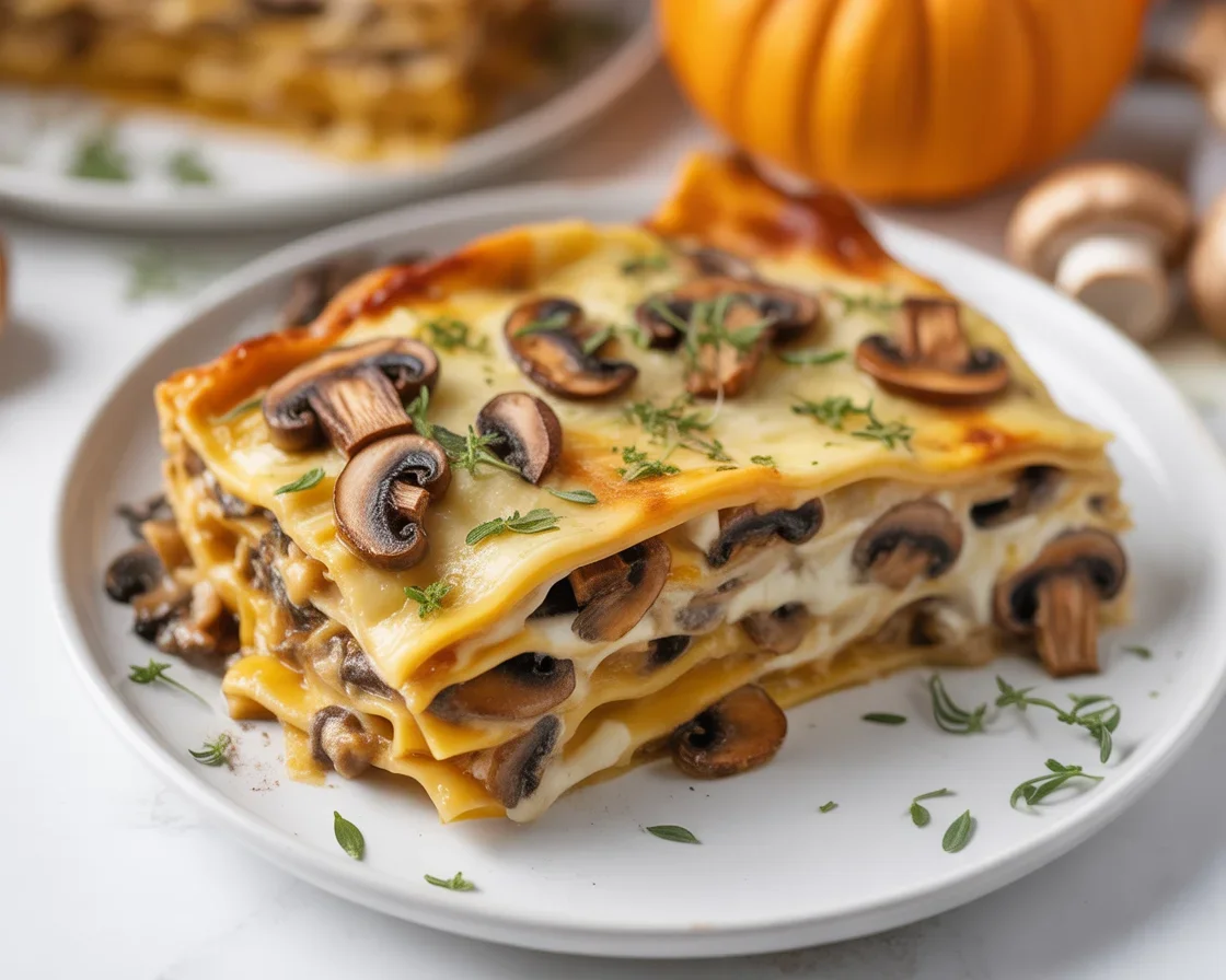 Lasagne végétalienne à la butternut et champignons, un plat healthy et savoureux.