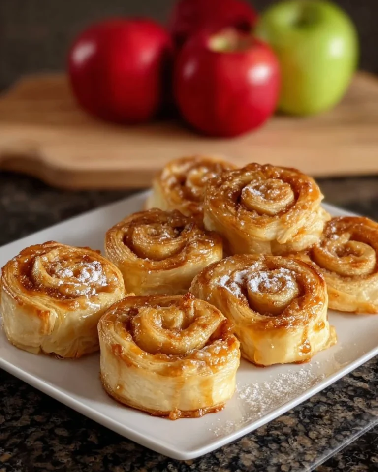 Roulés de pâte feuilletée aux pommes sortant du four, dorés et croustillants.