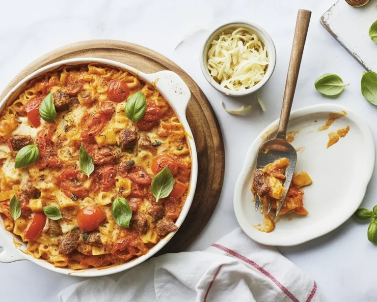Recette de poêlée saucisse et riz avec oignons et poivrons dans une poêle.