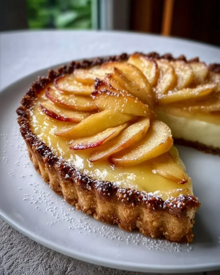 Tarte aux pommes et mascarpone servie en part, dessert savoureux et crémeux