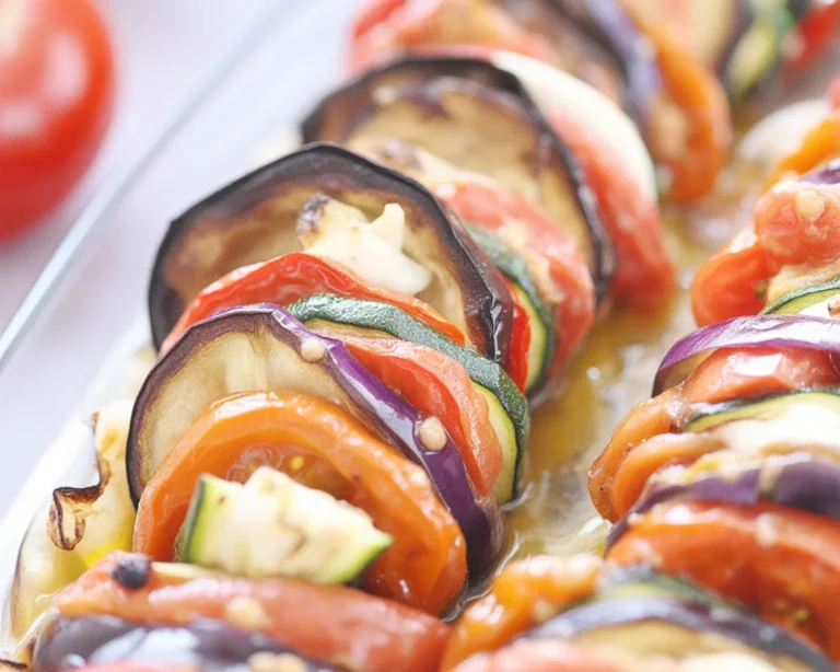 Tian de légumes du soleil aux tomates, courgettes, aubergines et oignon rouge