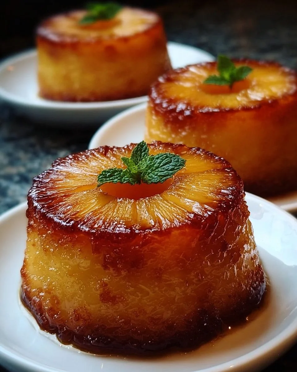 Gâteau renversé à l'ananas et mascarpone sur une assiette décorative