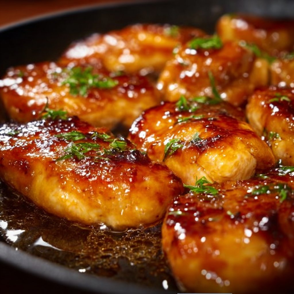 Escalopes de poulet caramélisées à l'ail