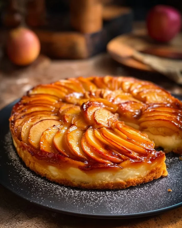 Delicious Apple Yogurt Flan topped with fresh apple slices and yogurt.