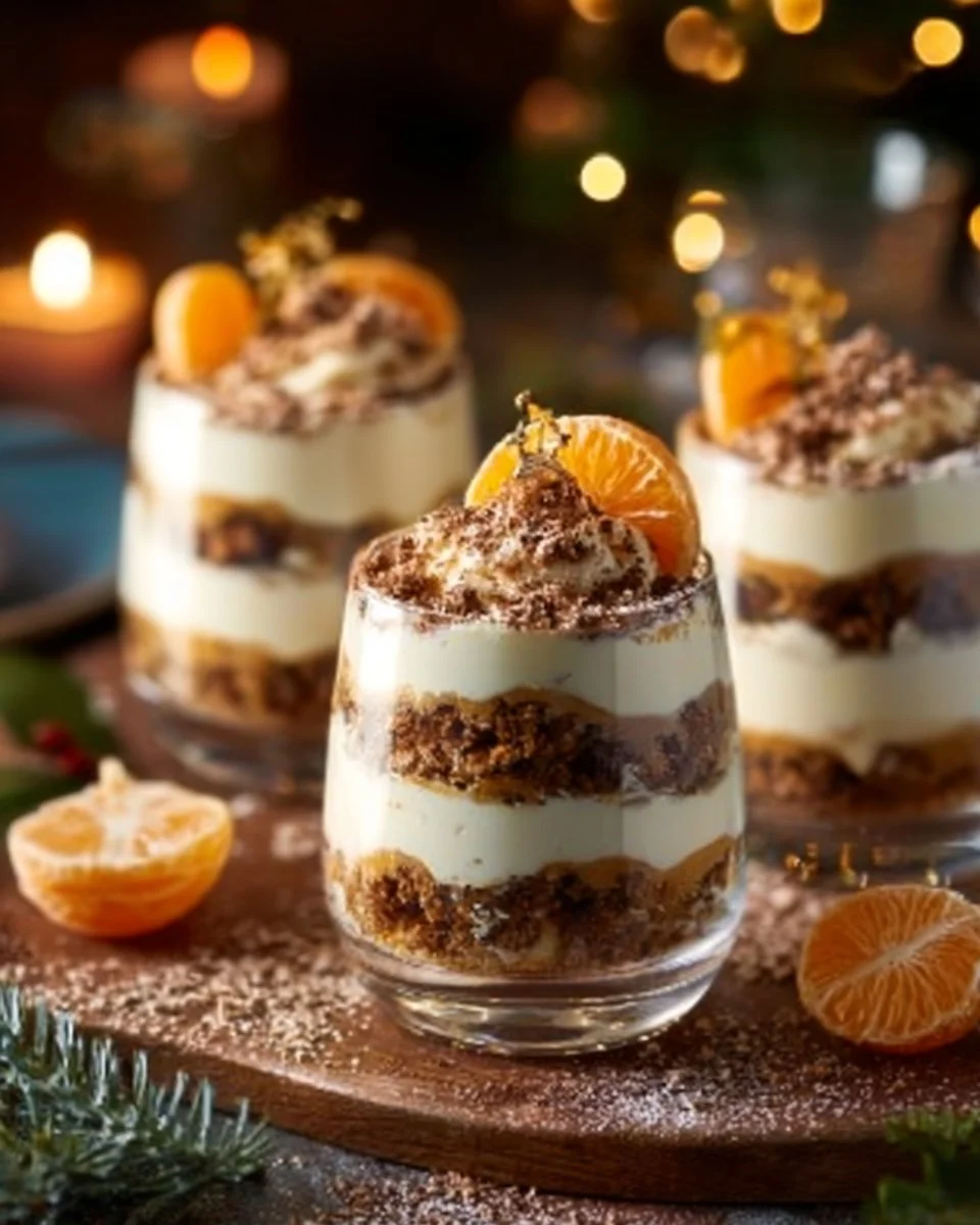 Delicious Christmas Tiramisu dessert topped with festive decorations