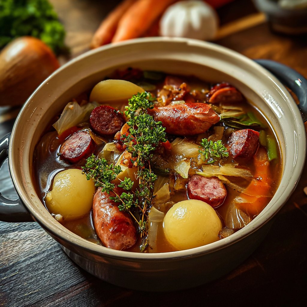 Traditional stew with smoked sausages