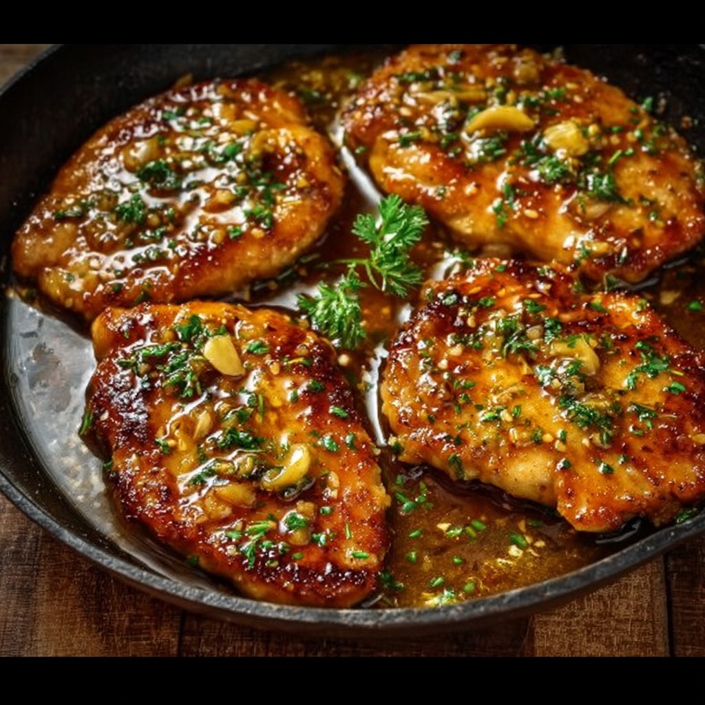 Escalopes de poulet caramélisées à l'ail