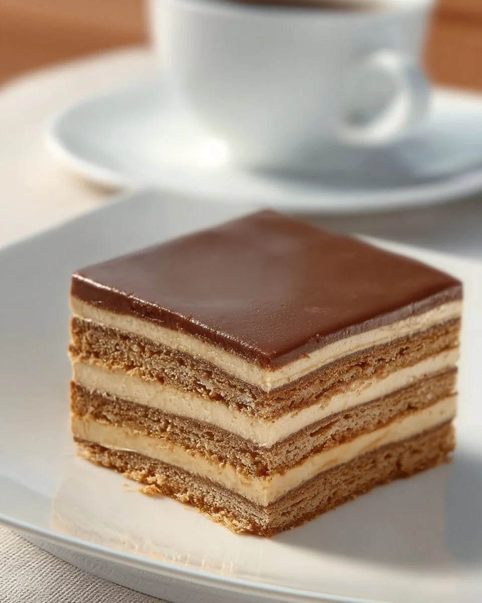 Gâteau Petit Beurre au Café décoré avec des biscuits et des grains de café.