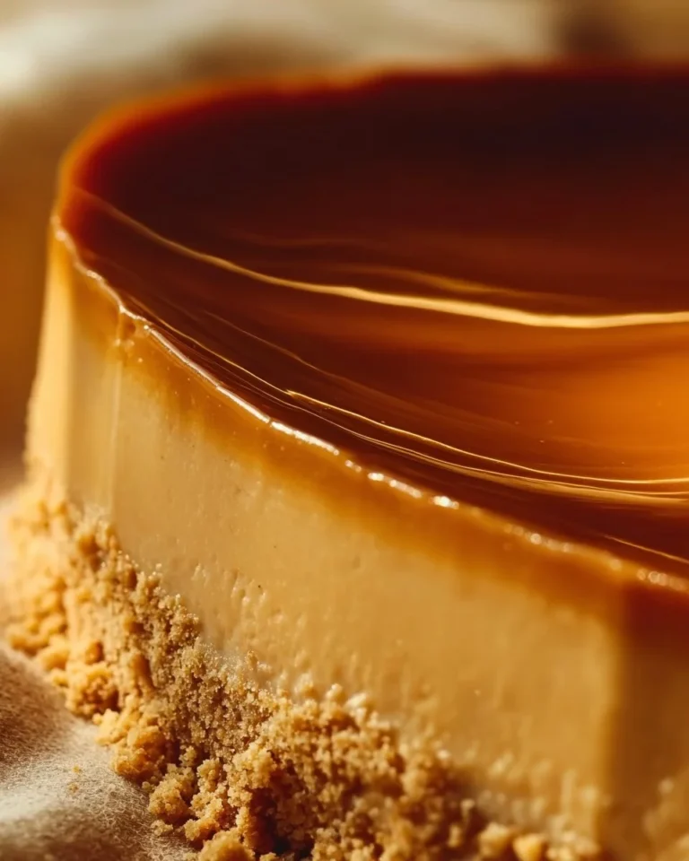 Flan au Spéculoos garni de miettes de spéculoos sur une assiette élégante