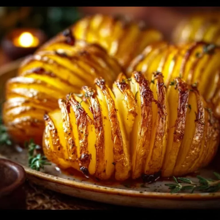 Pommes de terre hasselback croustillantes et savoureuses, prêtes à déguster.