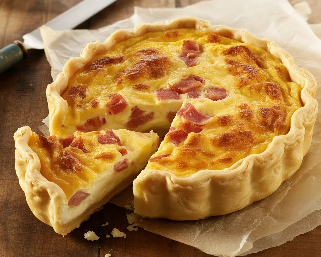 Recette de quiche de lorraine maison avec lardons, œufs, crème fraîche et gruyère.