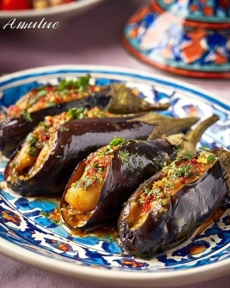 Aubergines marocaines marinées avec épices et herbes fraîches.