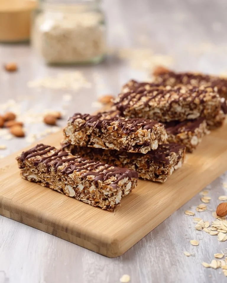 Barres de céréales au beurre de cacahuètes et pépites de chocolat maison.