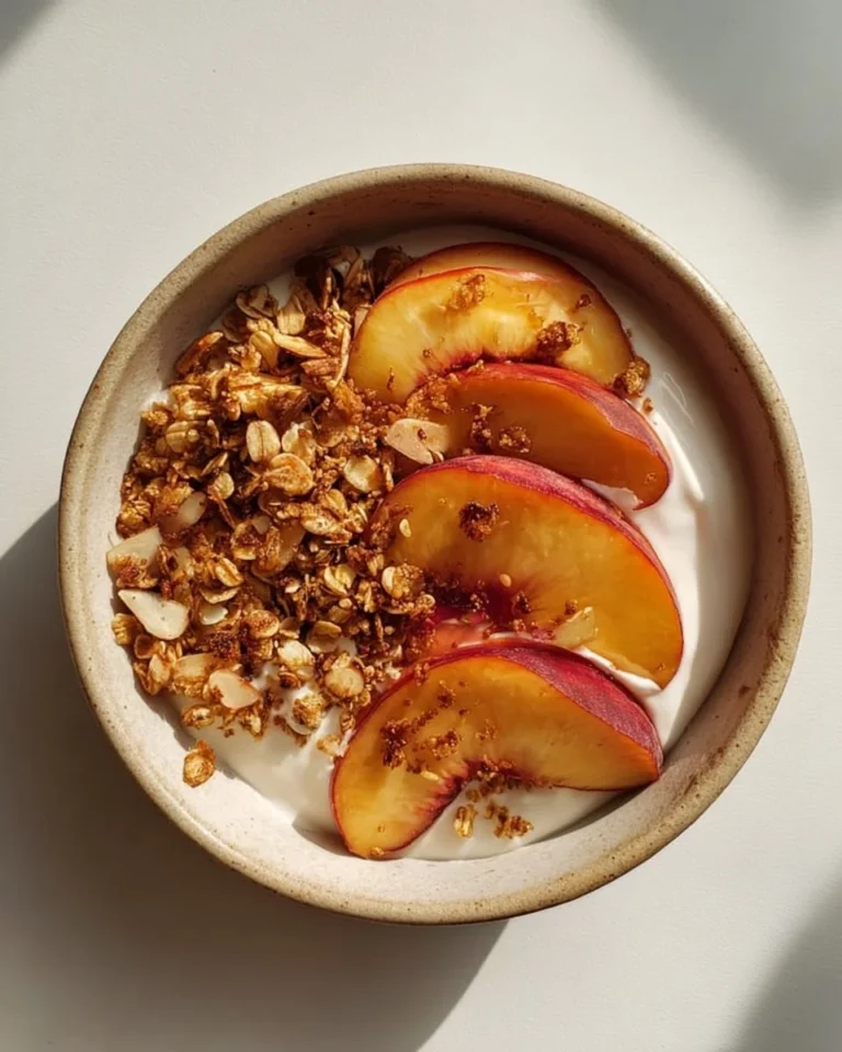Bol de pêches parfait avec fruits frais et crème