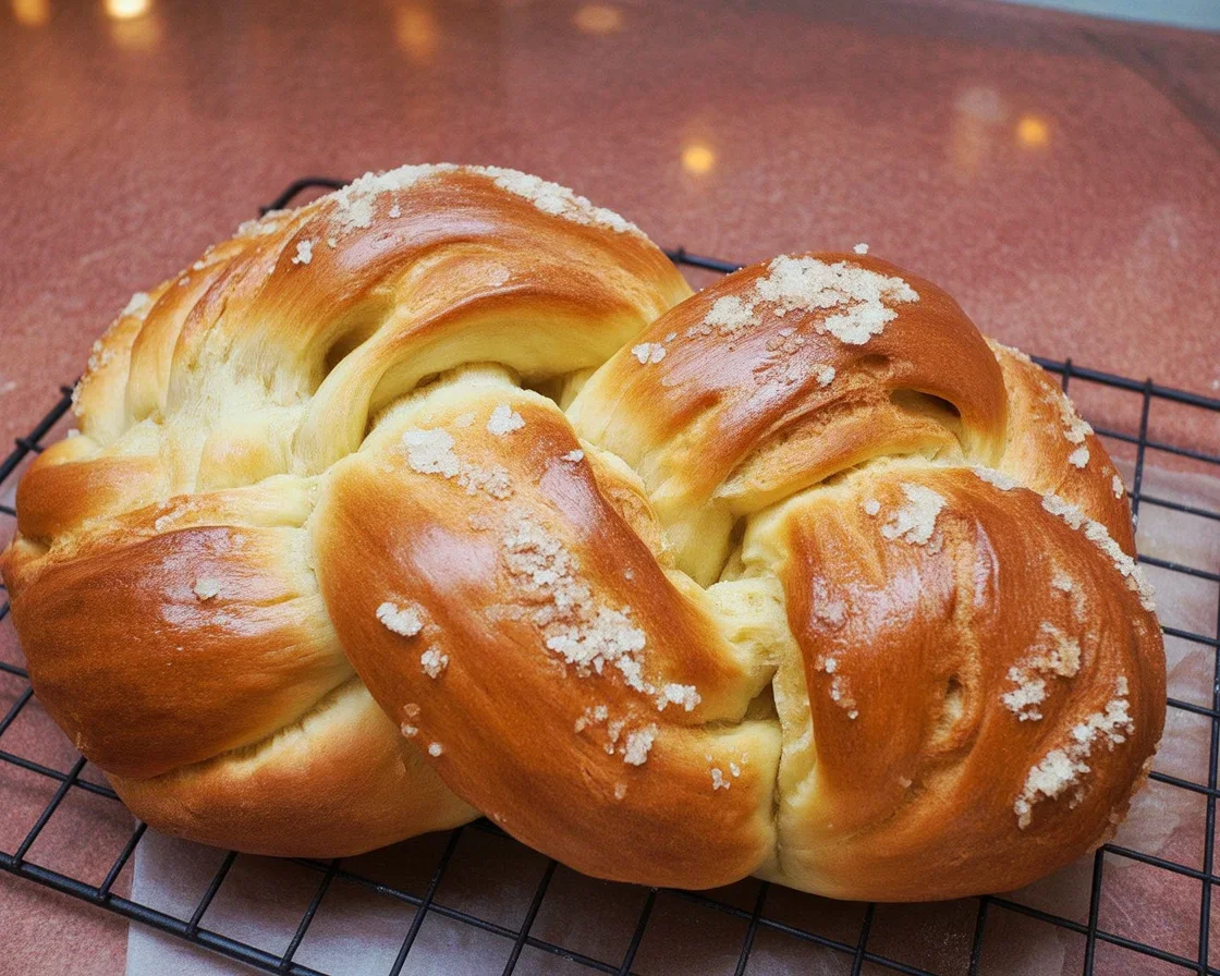 Brioche tressée moelleuse et filante, parfaite pour le petit-déjeuner ou le goûter.