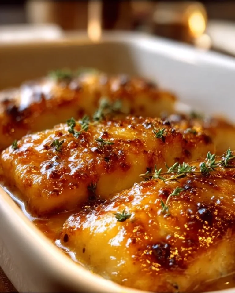 Cabillaud mariné au miel cuit au four, prêt à être servi