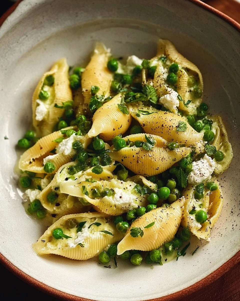 Conchiglioni with ricotta and peas