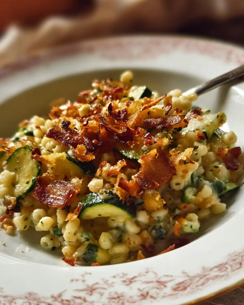 Couscous perlé, crème de courgette et guanciale