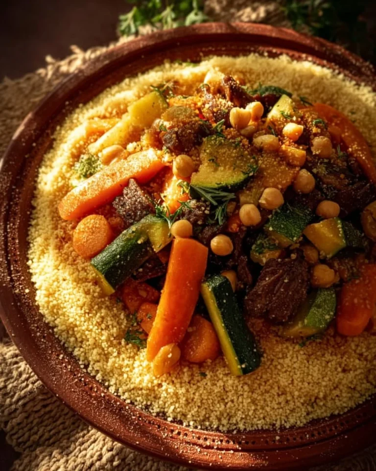 Couscous aux sept légumes et viande, plat traditionnel marocain