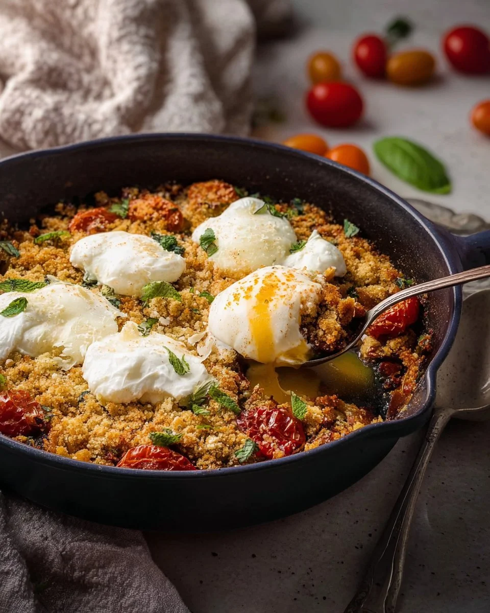 Crumble salé au parmesan et burrata