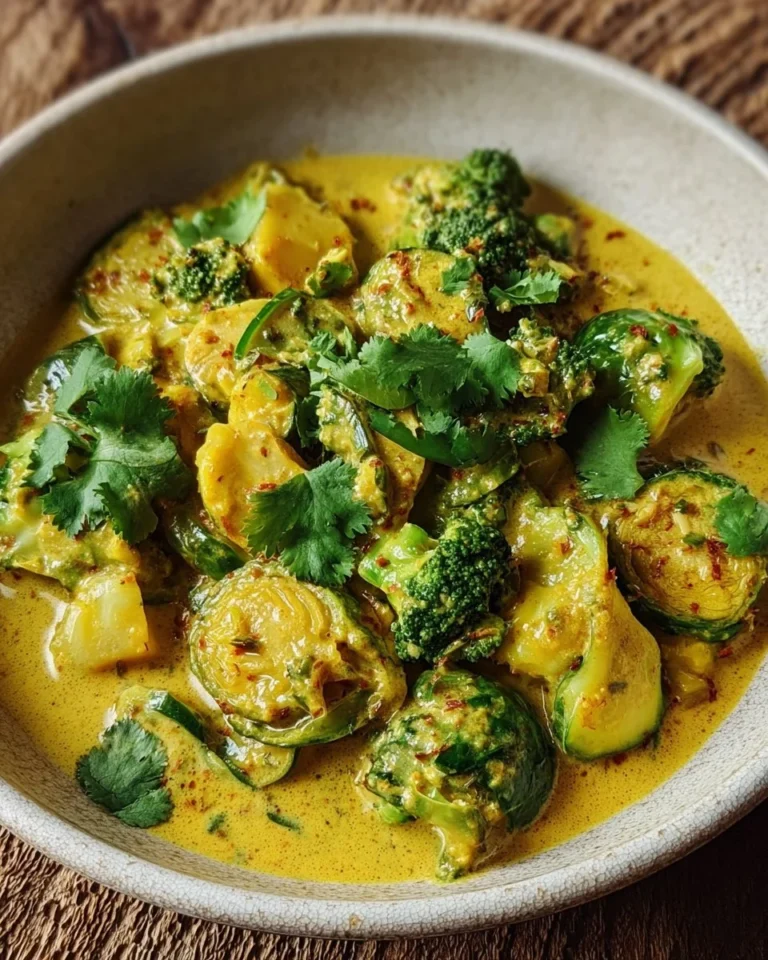 Curry Brussels Sprouts et Brocoli au lait de coco dans un plat délicieux