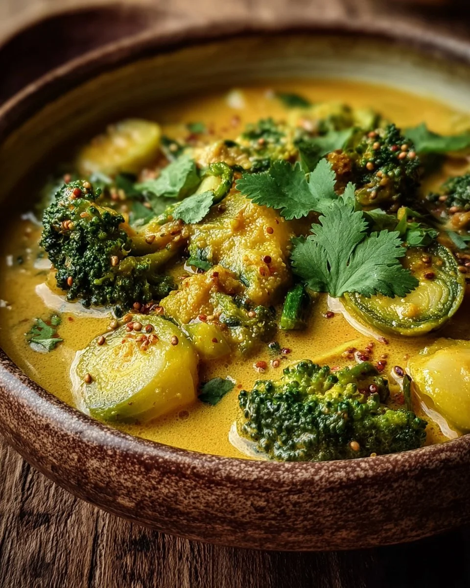 Curry de choux de Bruxelles et brocoli au lait de coco prêt à déguster