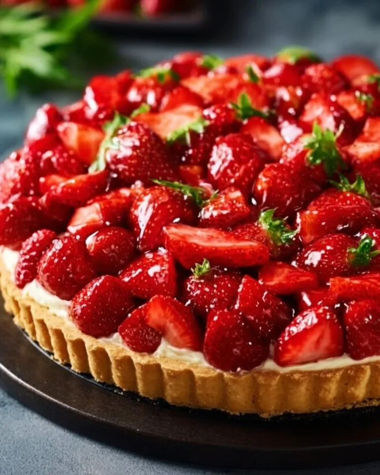 Tarte aux fraises et spéculoos sans cuisson, un dessert facile et délicieux.