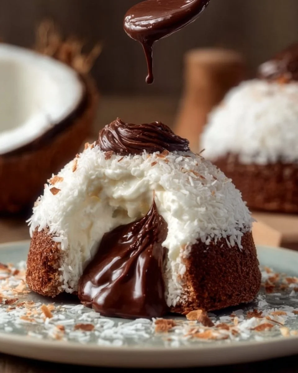 Dôme de noix de coco avec pâte à tartiner au chocolat