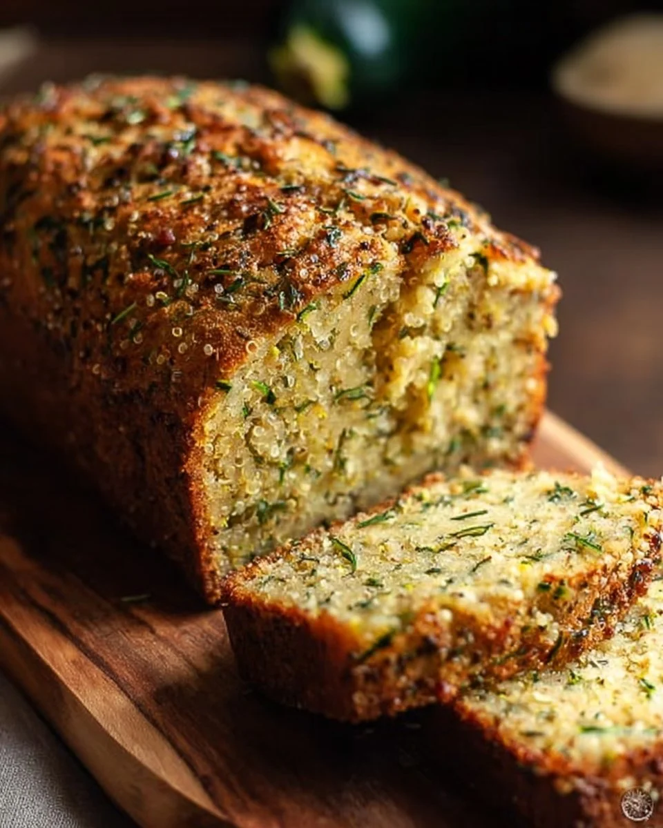 Gâteau quinoa courgette au parmesan servie avec une décoration fraîche