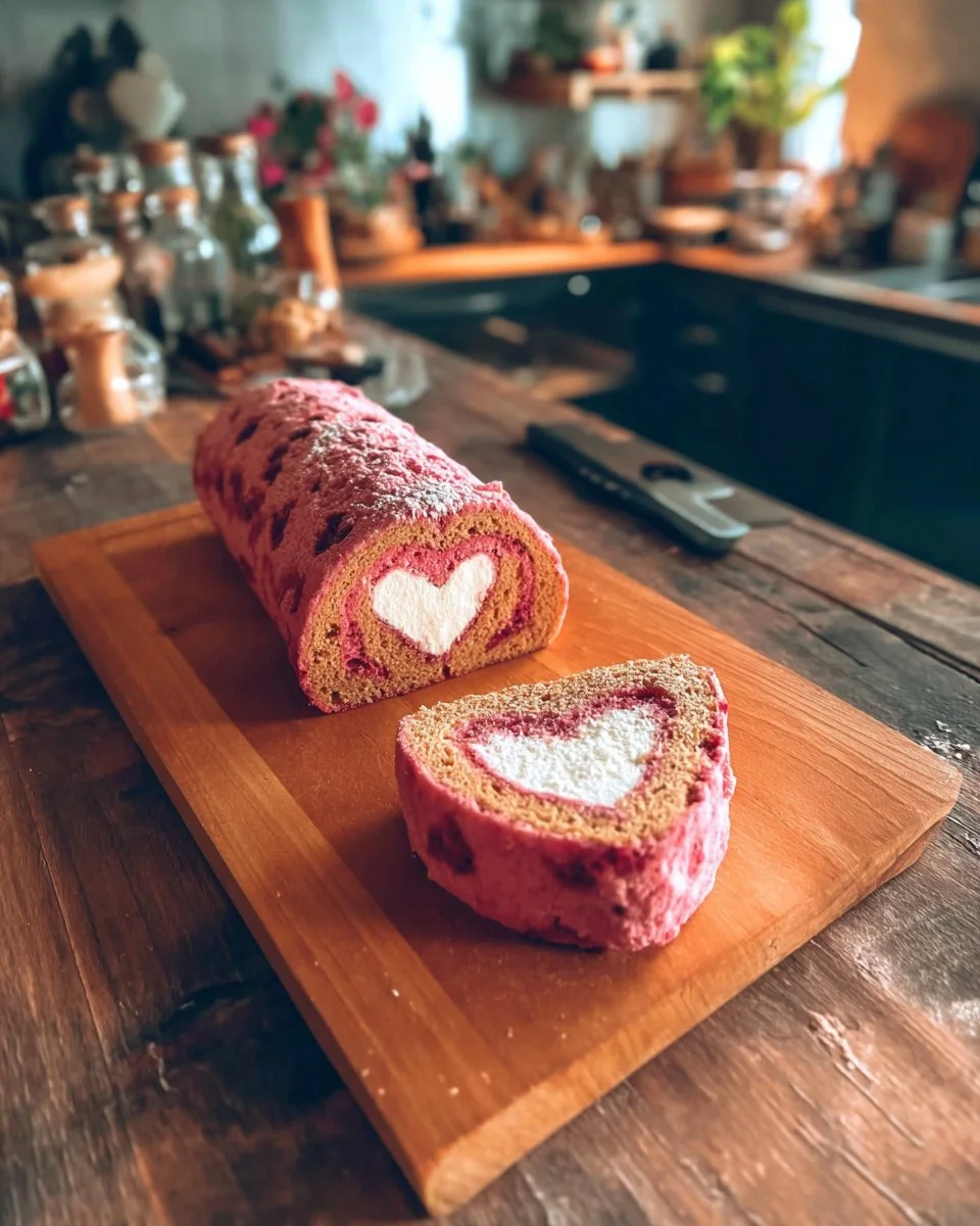 Gâteau Roulé en Forme de Cœur