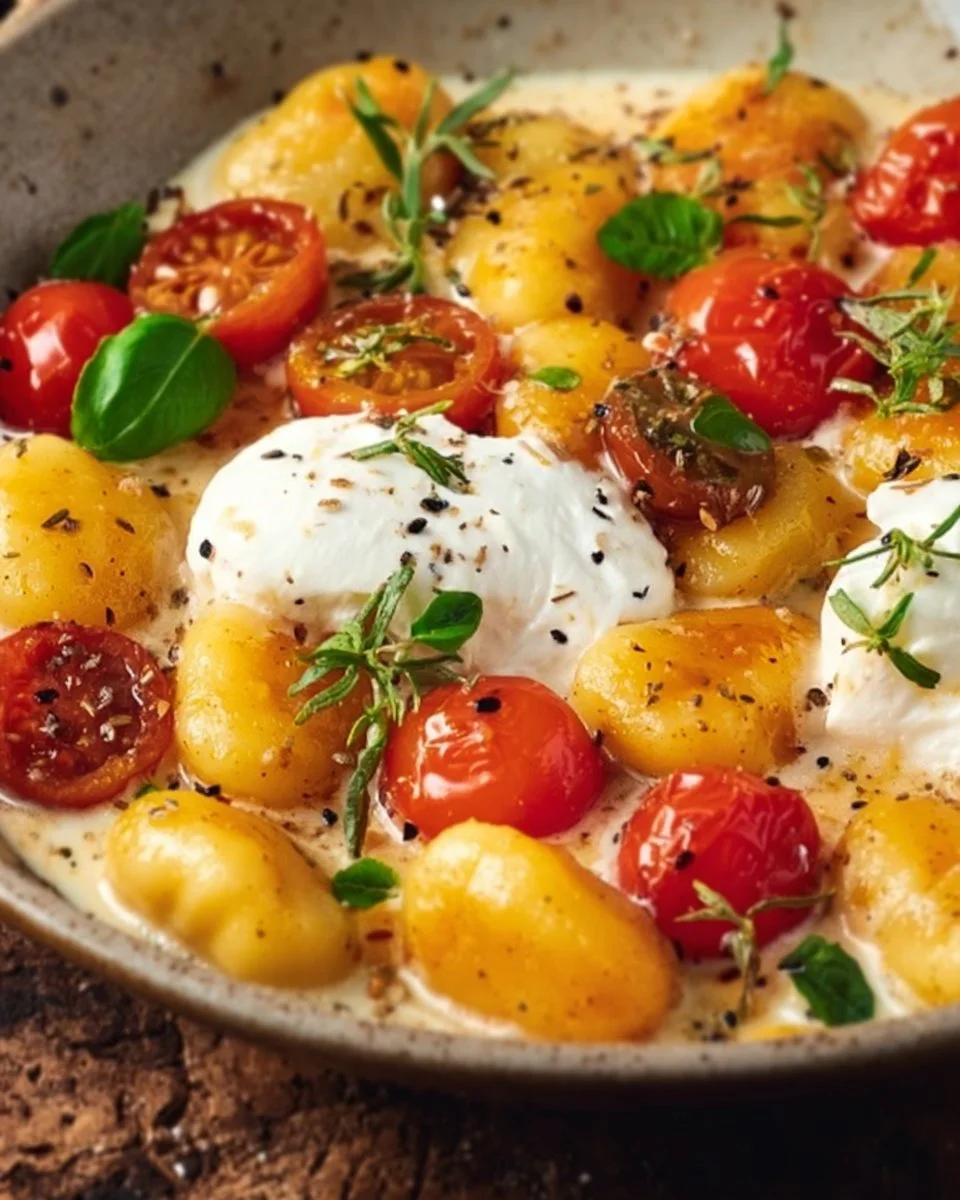 Gnocchi crémeux aux tomates cerises et burrata