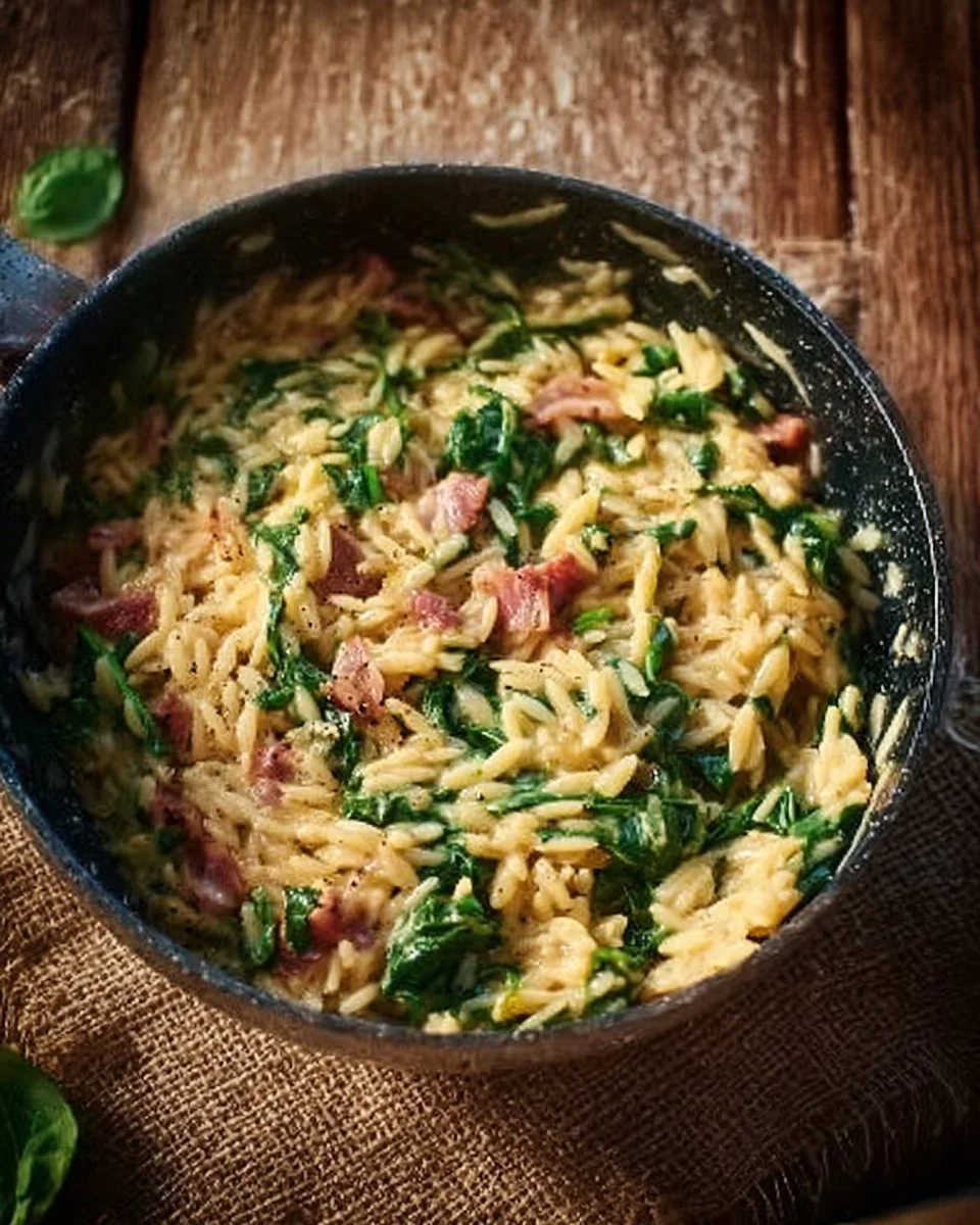 Orzo crémeux bacon épinards
