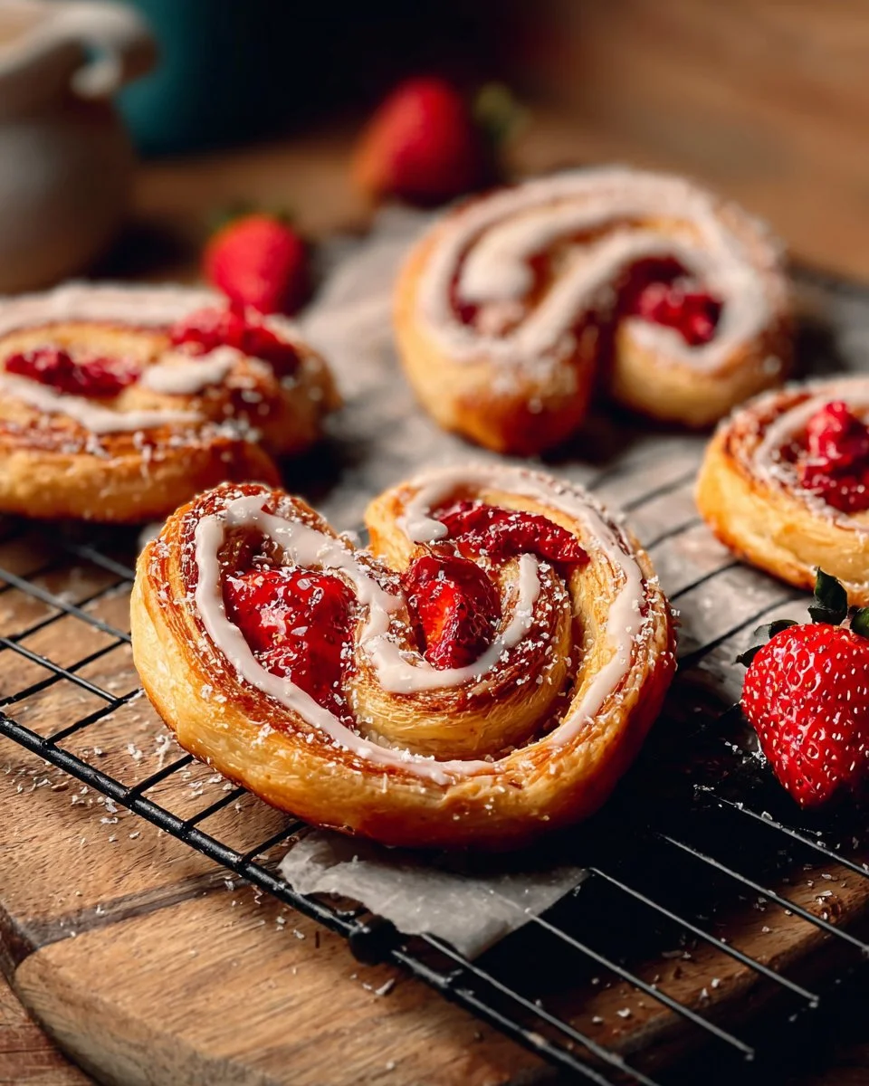 Palmiers Feuilletés à la Fraise et au Chocolat Blanc