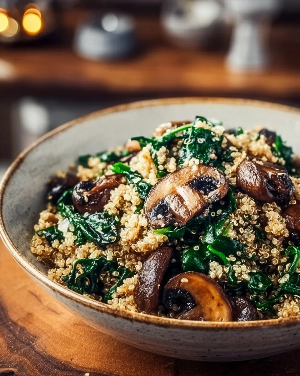 Poêlée de Quinoa, Champignons et Épinards