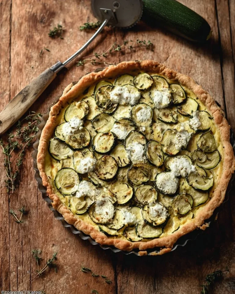 Quiche courgette chèvre garnie de courgettes fraîches et fromage de chèvre