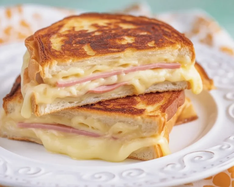 Croque-monsieur: sandwich chaud au jambon et fromage avec une sauce béchamel délicieuse.