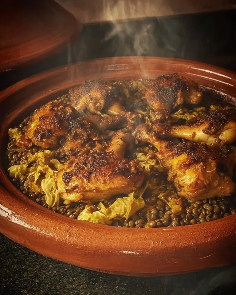 Rfissa au poulet marocain, un plat traditionnel savoureux avec lentilles.