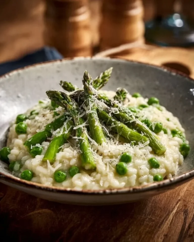 Risotto aux asperges vegan délicieux et sain dans une assiette