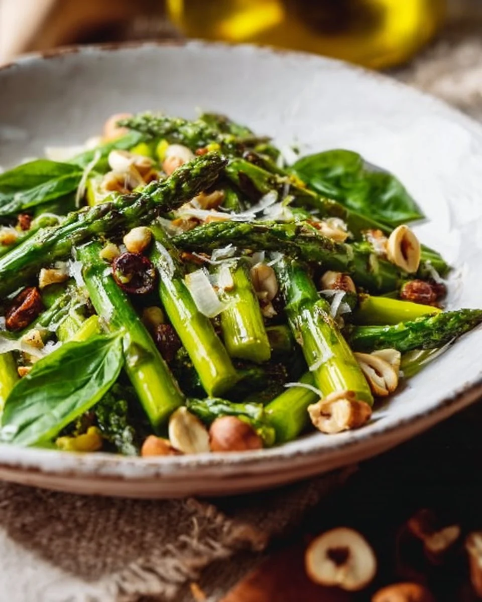 Salade d’asperges vertes, noisettes et basilic