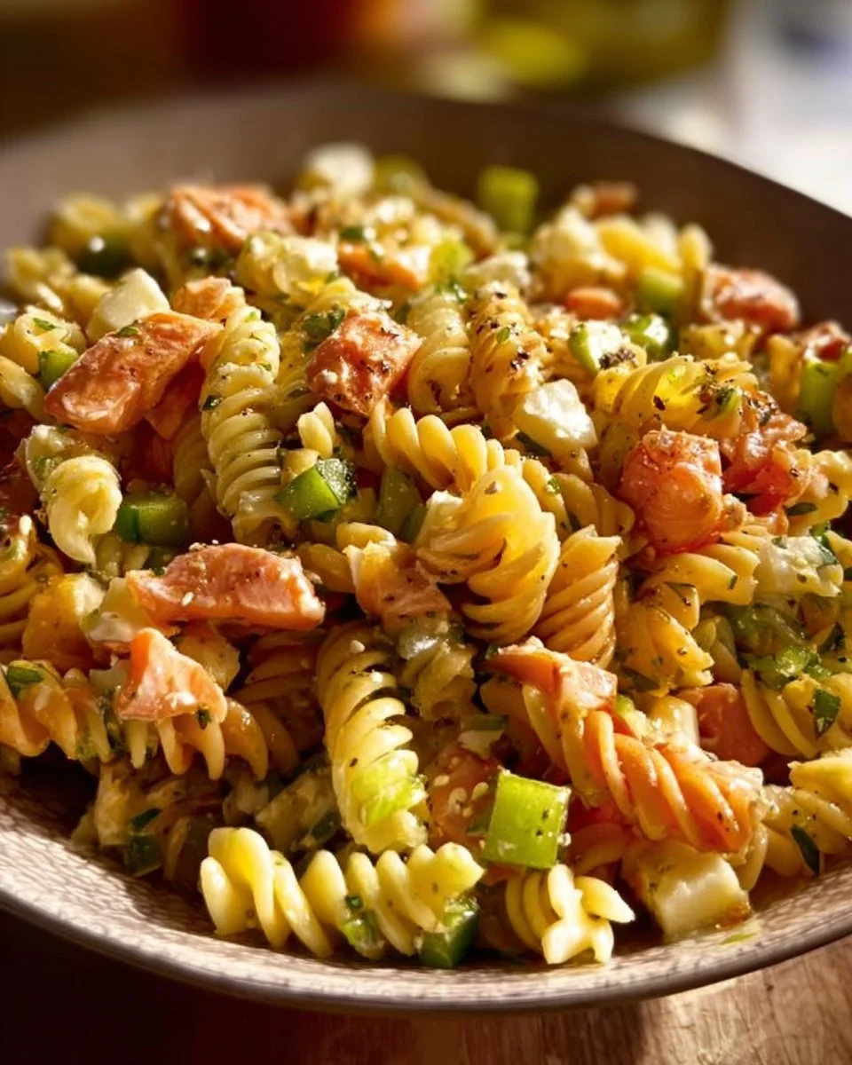 Salade de pâtes d'été avec légumes frais et vinaigrette