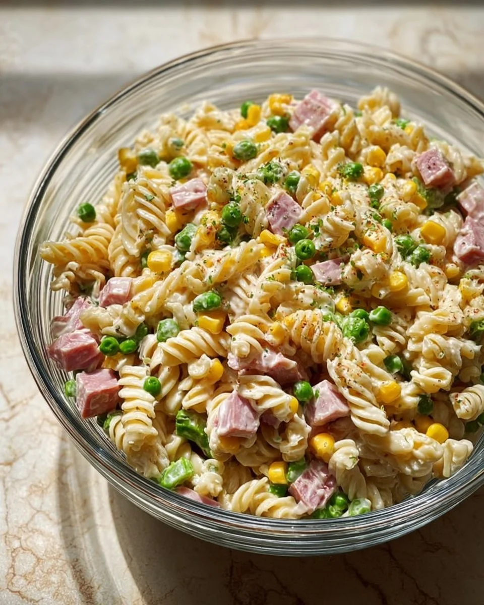 Salade de pâtes onctueuse avec légumes frais et sauce crémeuse