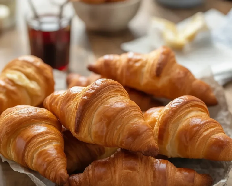 Croissants pur beurre fourrés avec une belle robe dorée, parfaits pour le petit déjeuner.