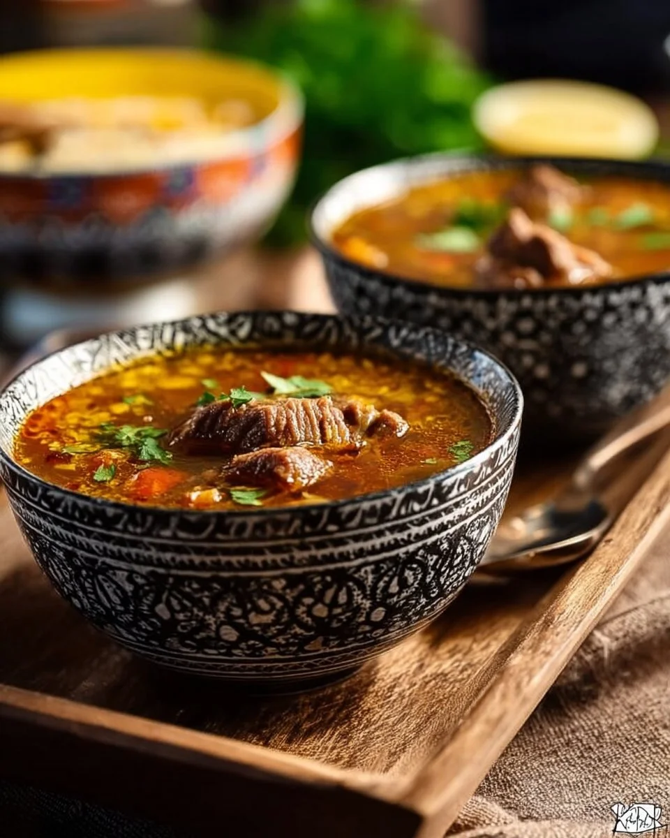 Soupe Harira Fassie servie dans un bol traditionnel marocain