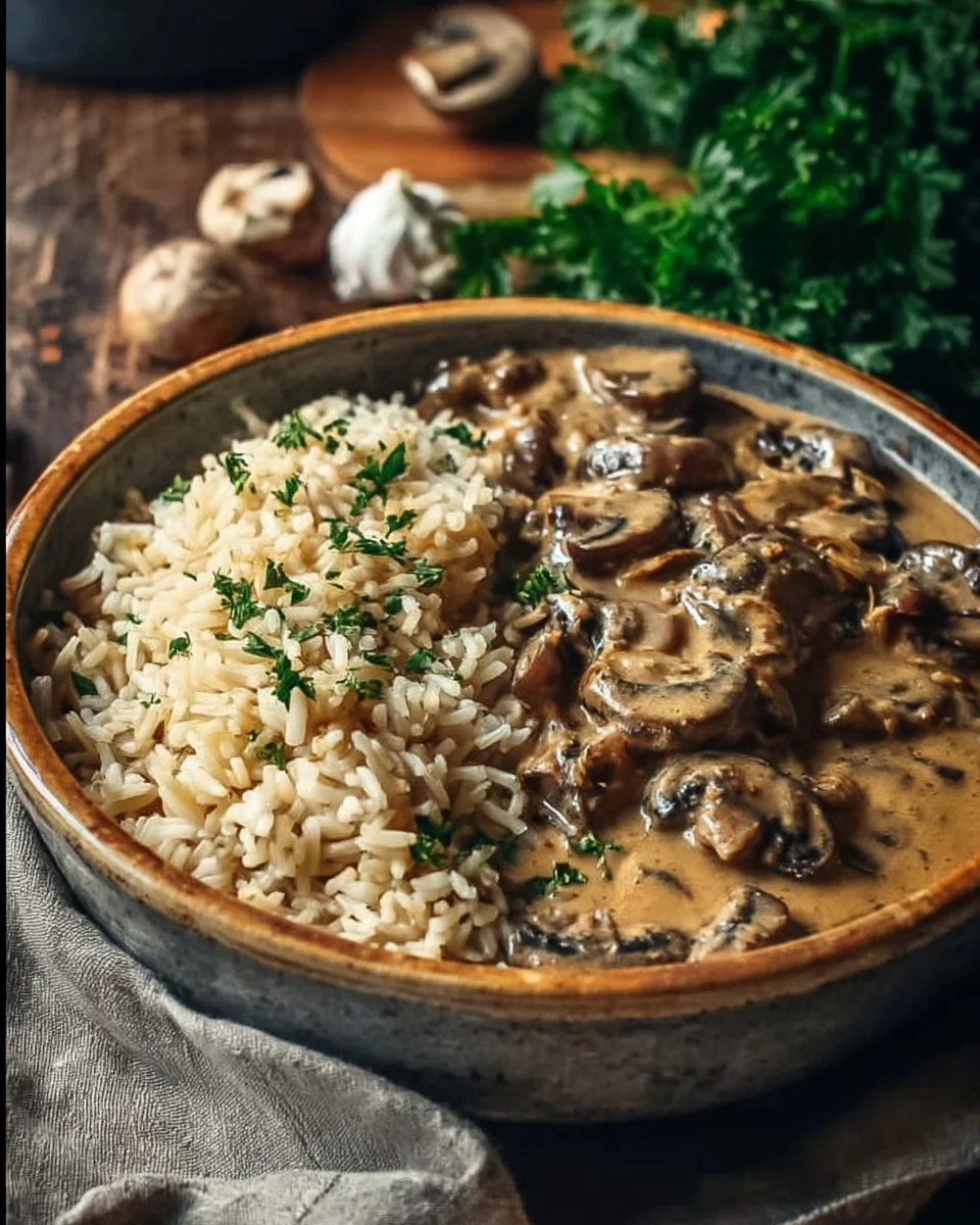 Stroganoff de Champignons et Riz Complet