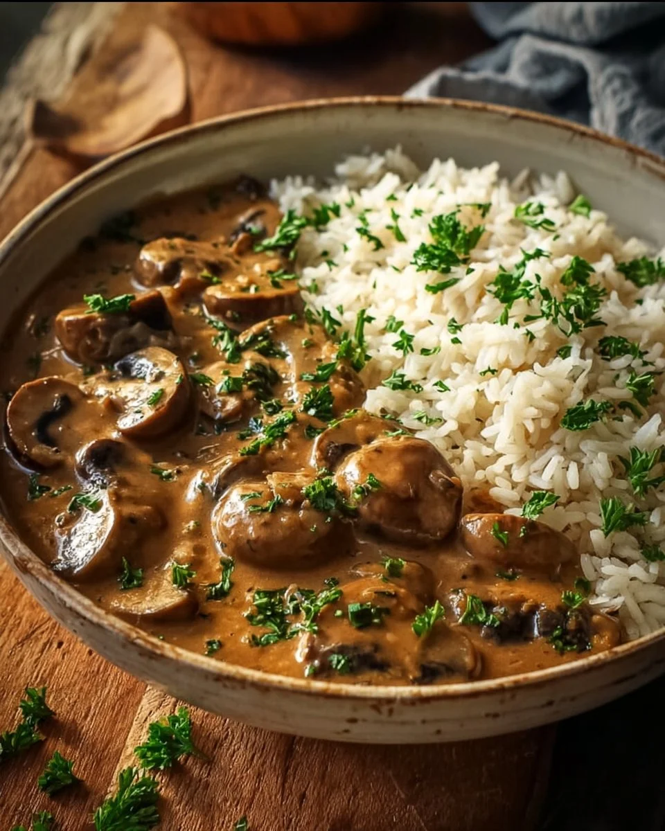 Stroganoff de Champignons et Riz Complet